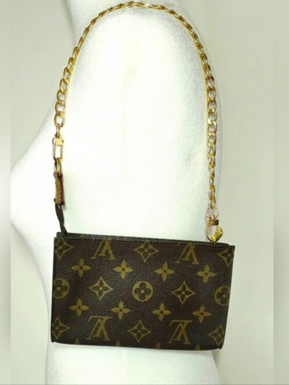 Authentic Louis Vuitton Pouch With Added Chain